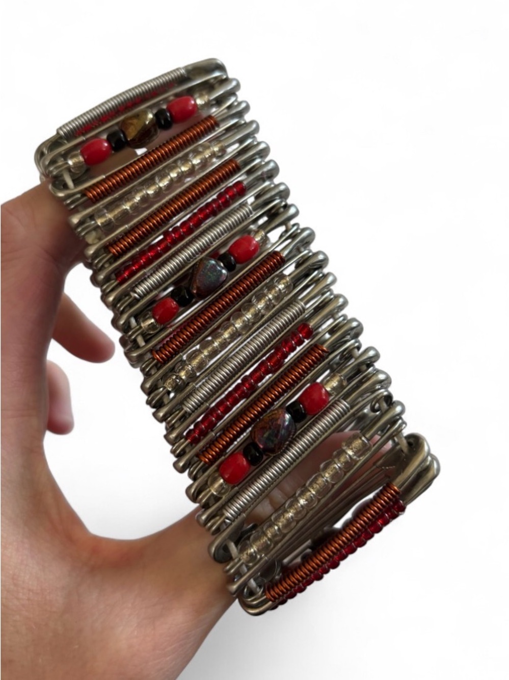 Safety Pin Beaded Bracelet Handmade Vintage